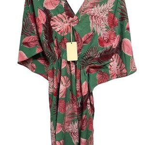 Entro Green‎ and Pink Leaf Pattern Dress
